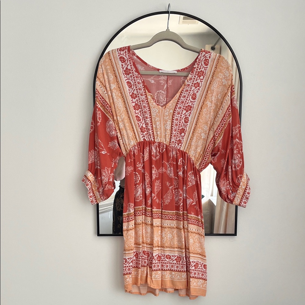 🎊5/$50 Bohemian Red and Orange Tunic Mini Dress